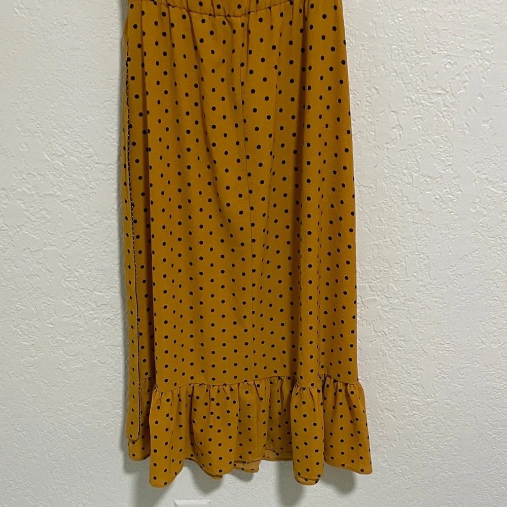 Wrapper Mustard Polka Dot Midi Dress with Navy Accent - Picture 8 of 11